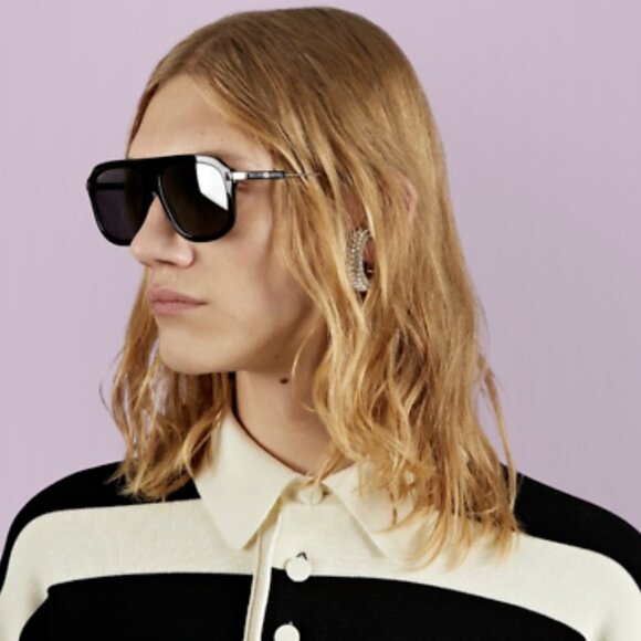 NEW GG1309S 005 UNISEX BLACK SILVER SHIELD SUNGLASSES GUCCI - Picture 3 of 13